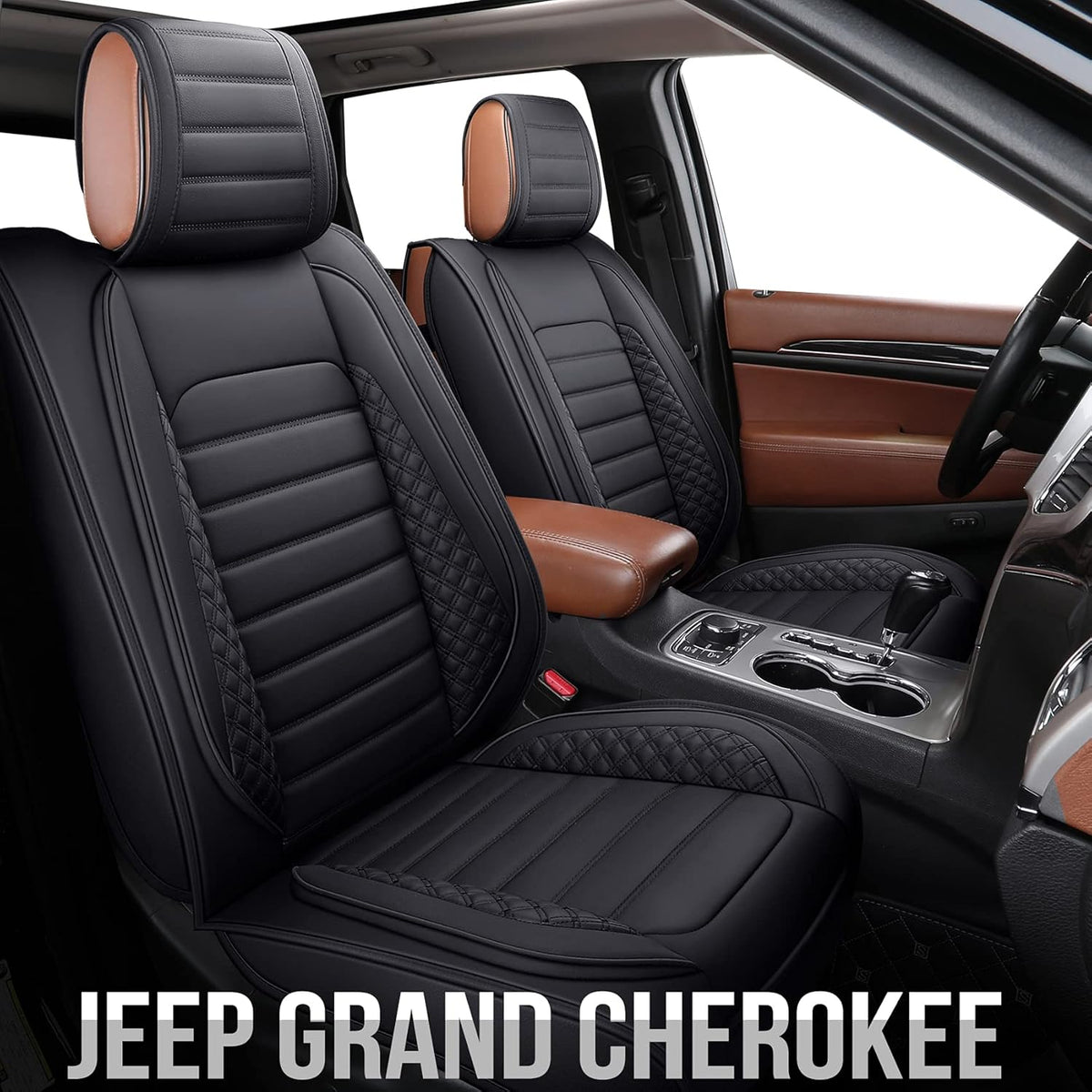 Waterproof Faux Leather Front Seat Covers (2 PCS Front/Black-Blue) M7398
