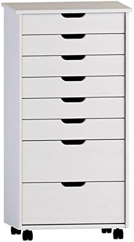White Wash Eight Drawer Rolling File Cabinet Dresser X13502
