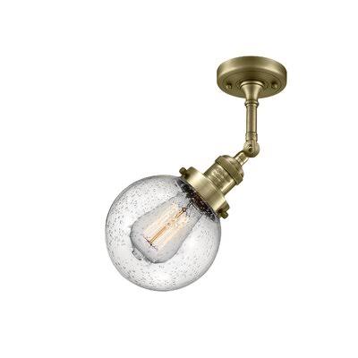Antique Brass Seedy Glass Globe Semi Flush Mount Light V8107