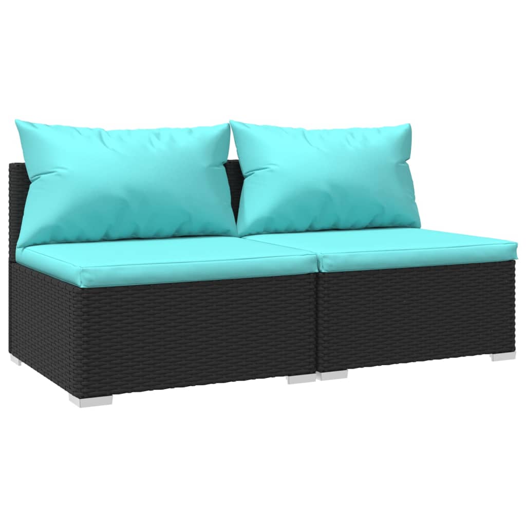 Black 2 Piece Poly Rattan Patio Furniture Set with Cushions R210748