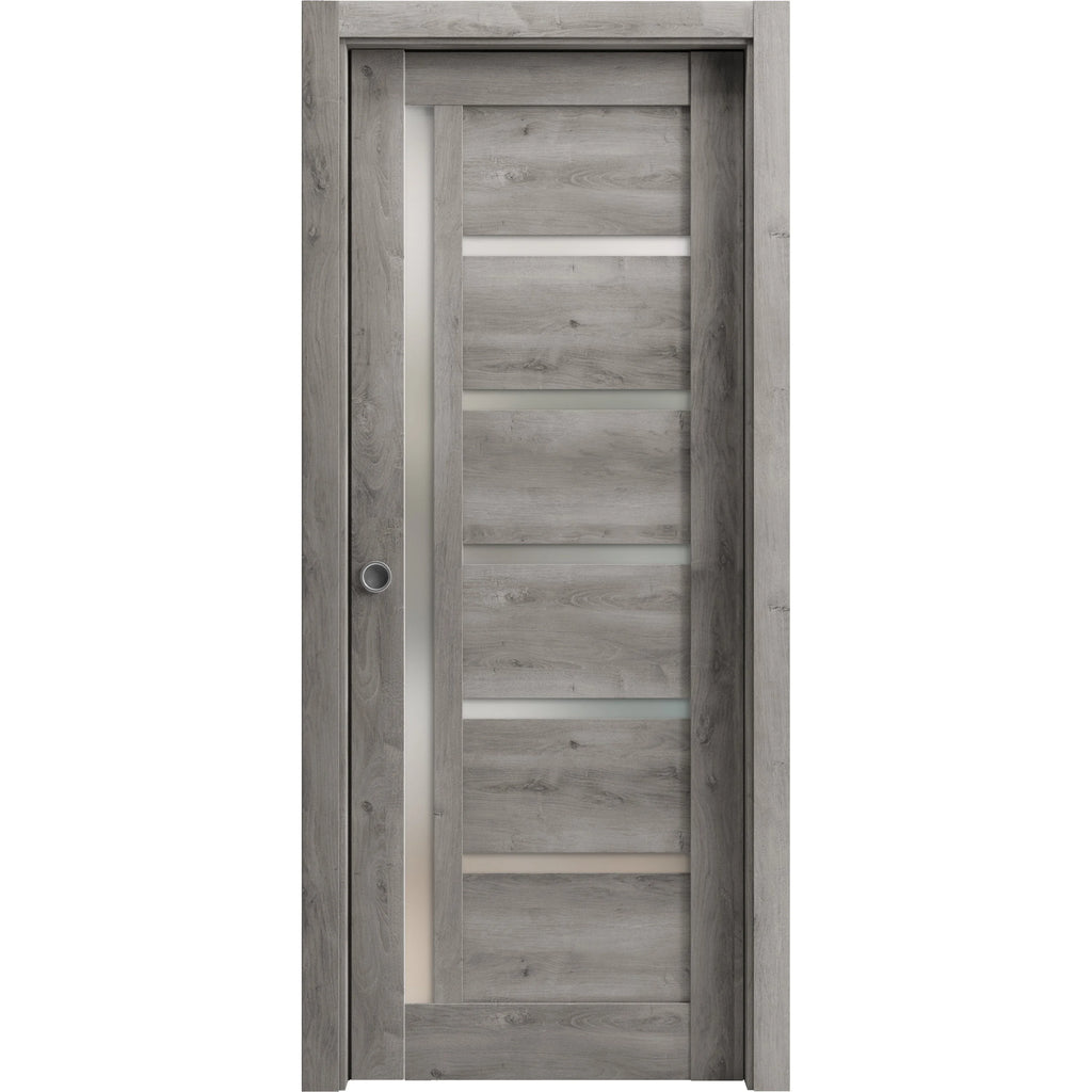 Sliding French Pocket Door 24 x 84 inches with Frosted Glass Solid Wood Interior Door E2494