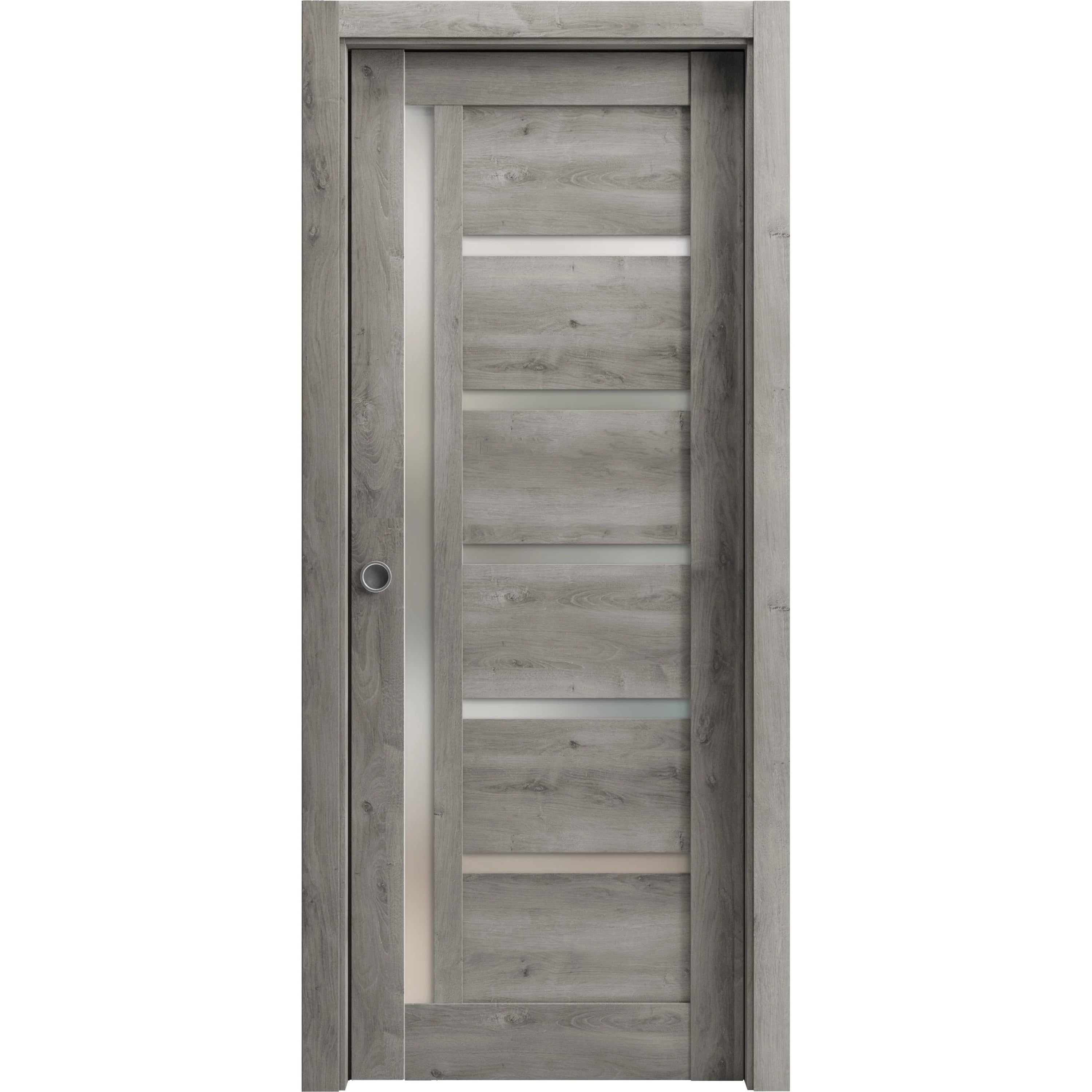 Sliding French Pocket Door 24 x 84 inches with Frosted Glass Solid Wood Interior Door E2494