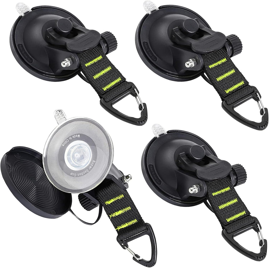 Heavy Duty Suction Cups 4 Pieces with Hooks Fluorescent Green Car Camping Tie Down Suction Cup H15835