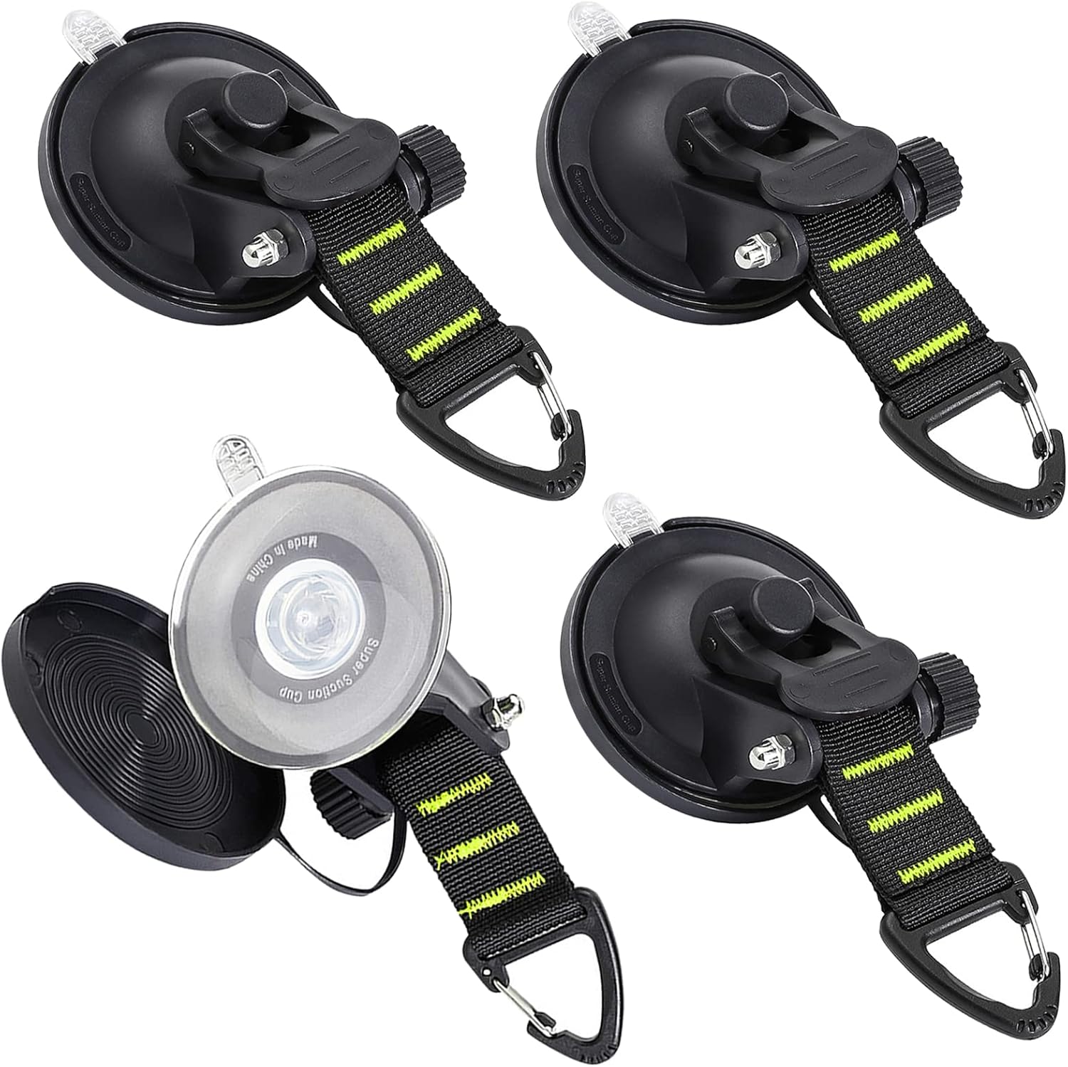 Heavy Duty Suction Cups 4 Pieces with Hooks Fluorescent Green Car Camping Tie Down Suction Cup H15835