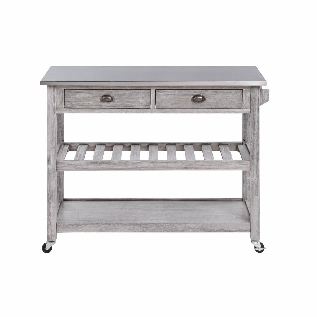 Storm Gray Wire-Brush Kitchen Cart with Stainless Steel Top A648343