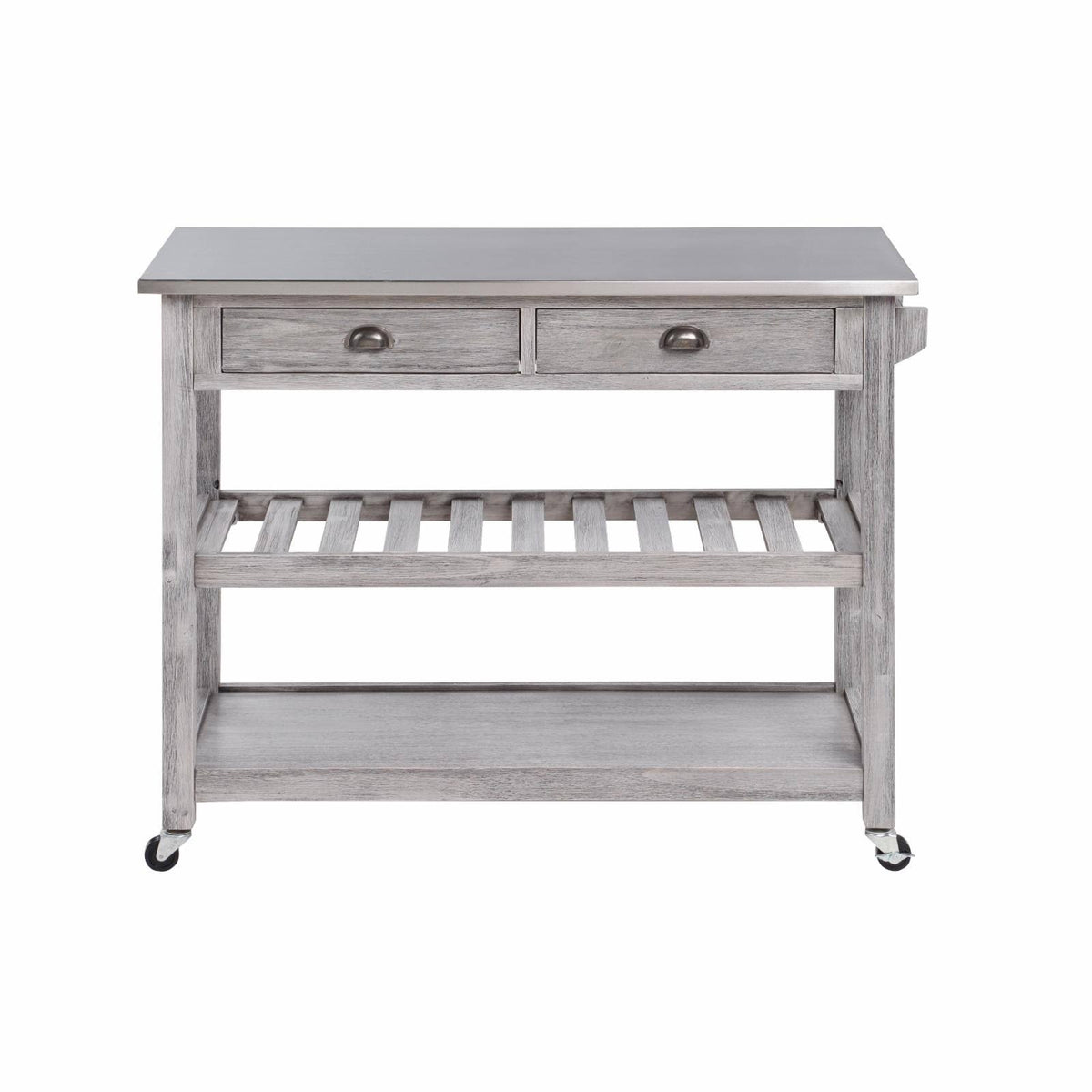 Storm Gray Wire-Brush Kitchen Cart with Stainless Steel Top A648343