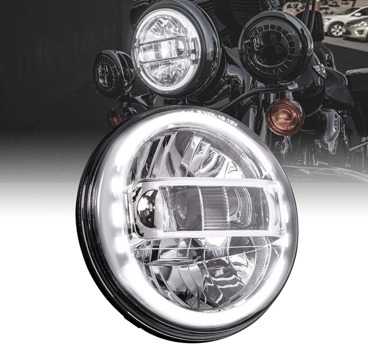 7" LED Harley Headlight Black-Finish HALO DRL H4 Adapters Included Pack of 2 C59694