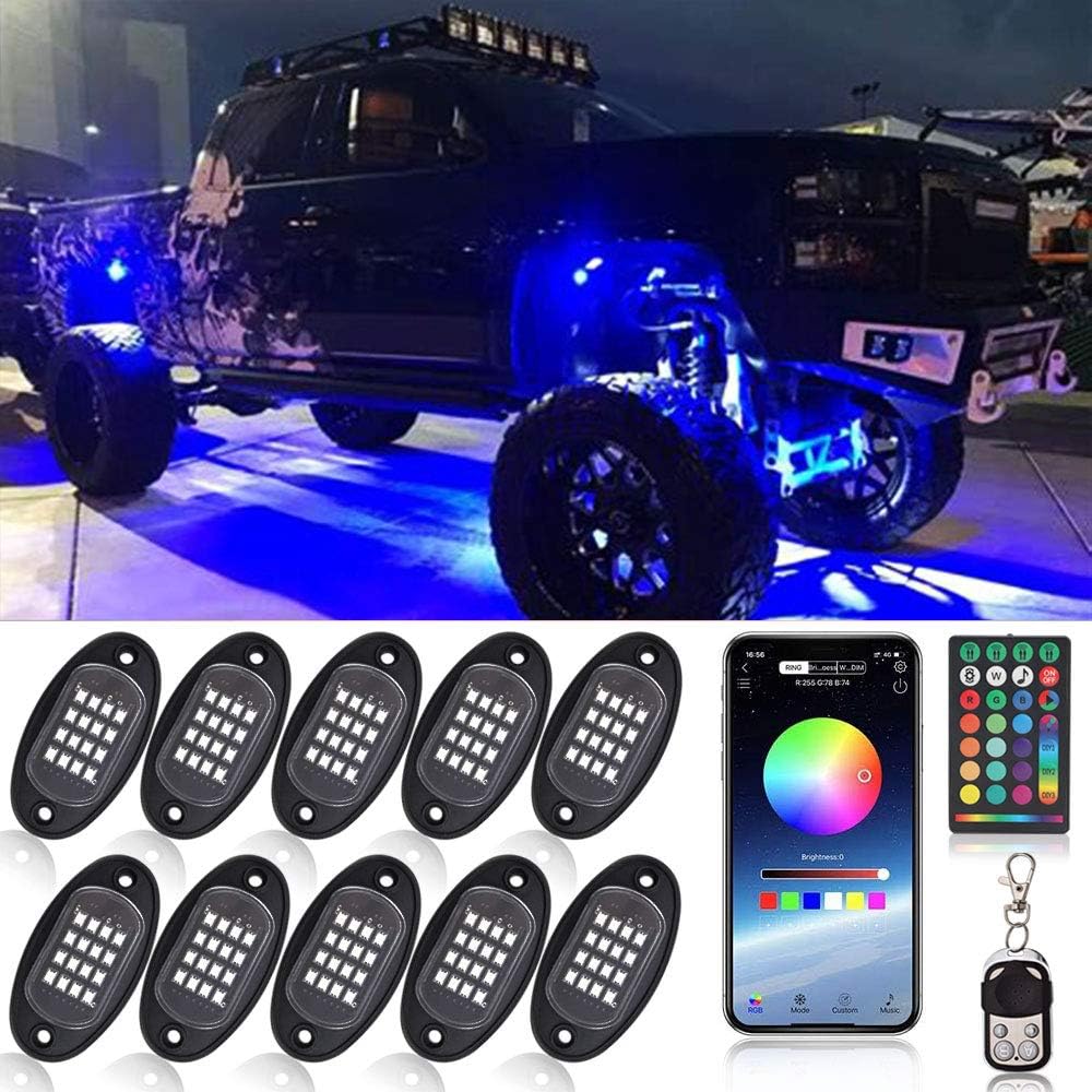 RGB 160 LEDs Phone APP Control Underglow Light Kit for Trucks Cars SUV ATV (10 Pods) Pack of 2 Q260