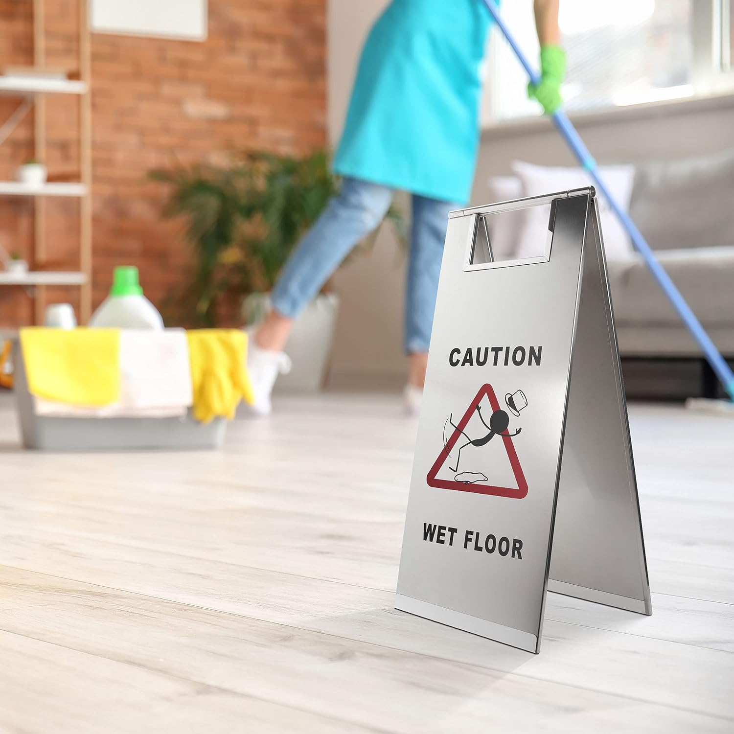 Stainless Steel Wet Floor Caution Sign Z542