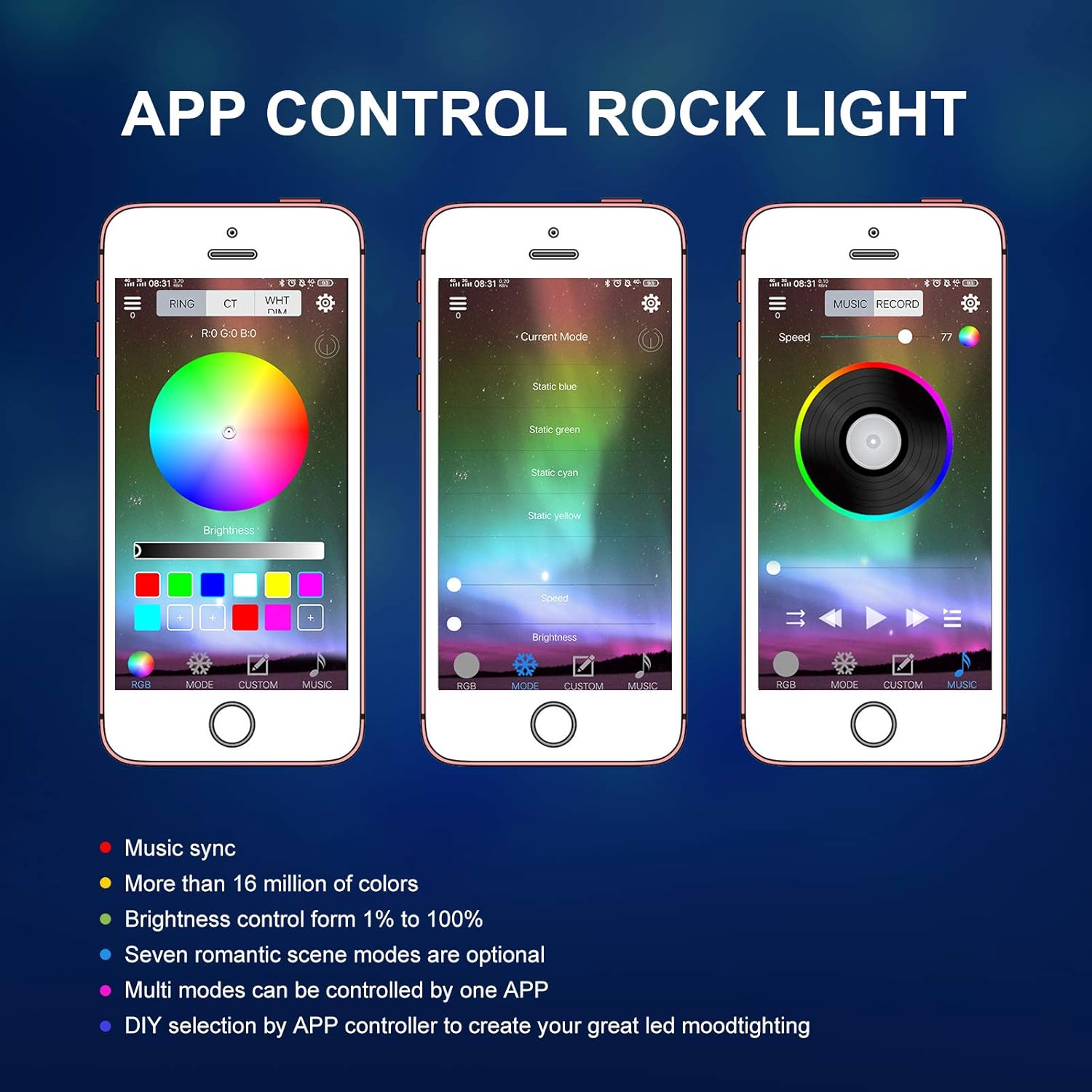 RGB 160 LEDs Phone APP Control Underglow Light Kit for Trucks Cars SUV ATV (10 Pods) Pack of 2 Q260