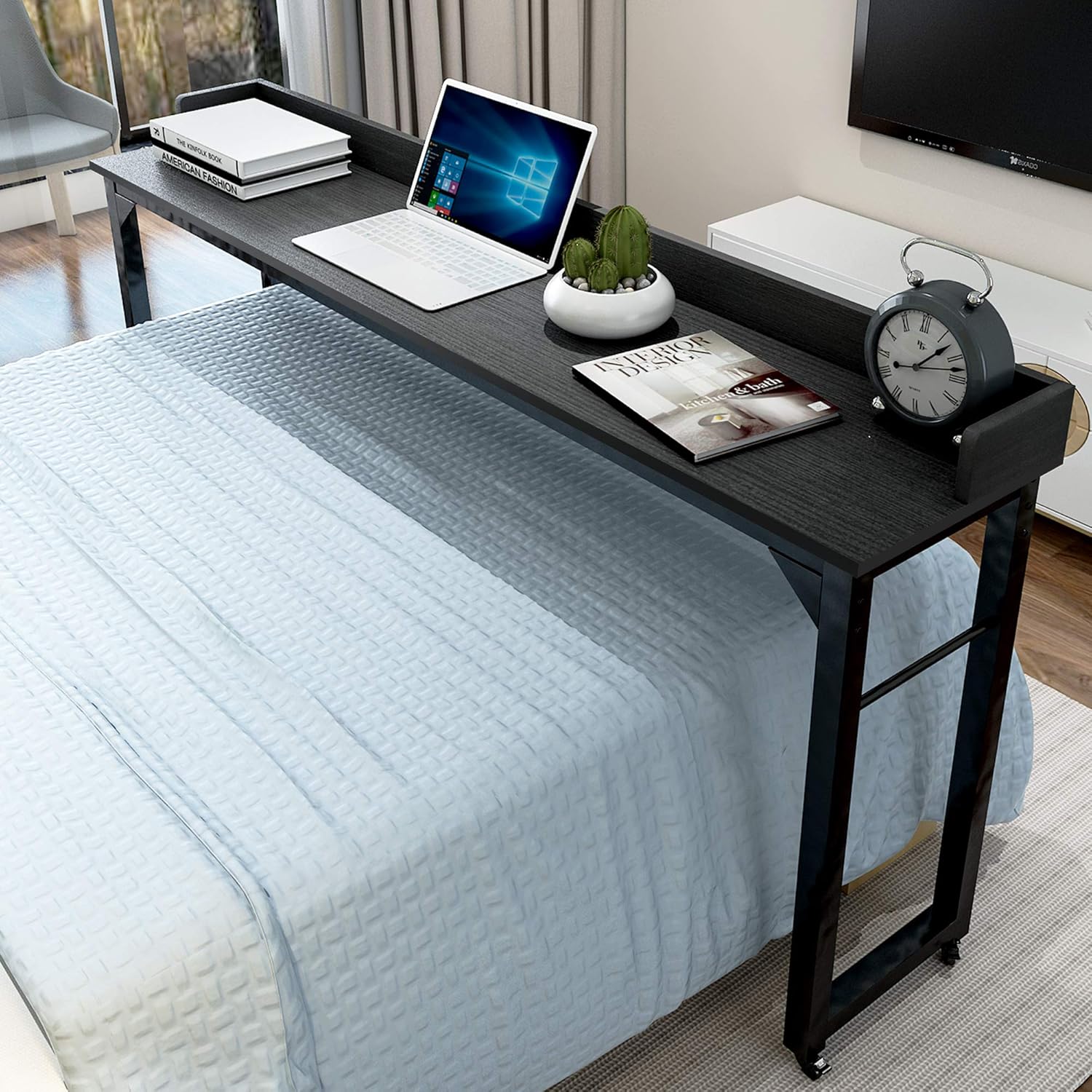 Overbed Table with 4 Wheels for Full/Queen Size Bed Frame B6975