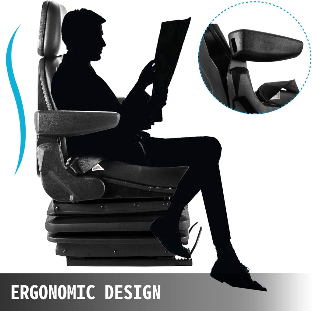 Suspension Seat with Slide Rails, Adjustable Backrest Headrest Armrest, Foldable Heavy Duty K11245