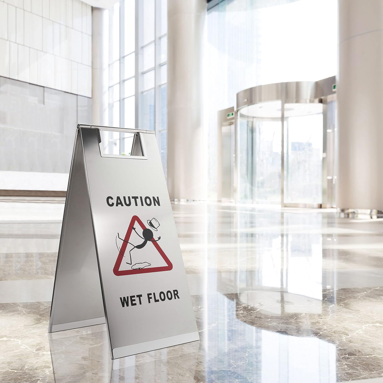 Stainless Steel Wet Floor Caution Sign Z542