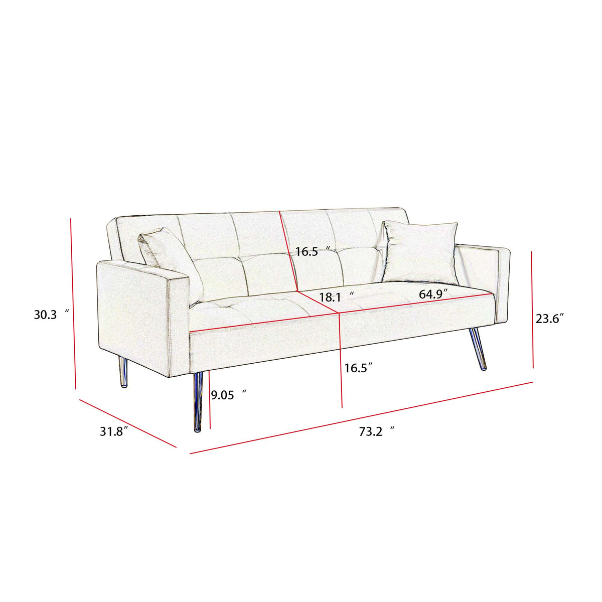 Foldable Fabric Futon Sofa Bed T340