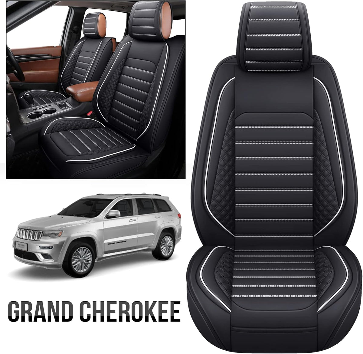 Waterproof Faux Leather Front Seat Covers (2 PCS Front/Black-Blue) M7398