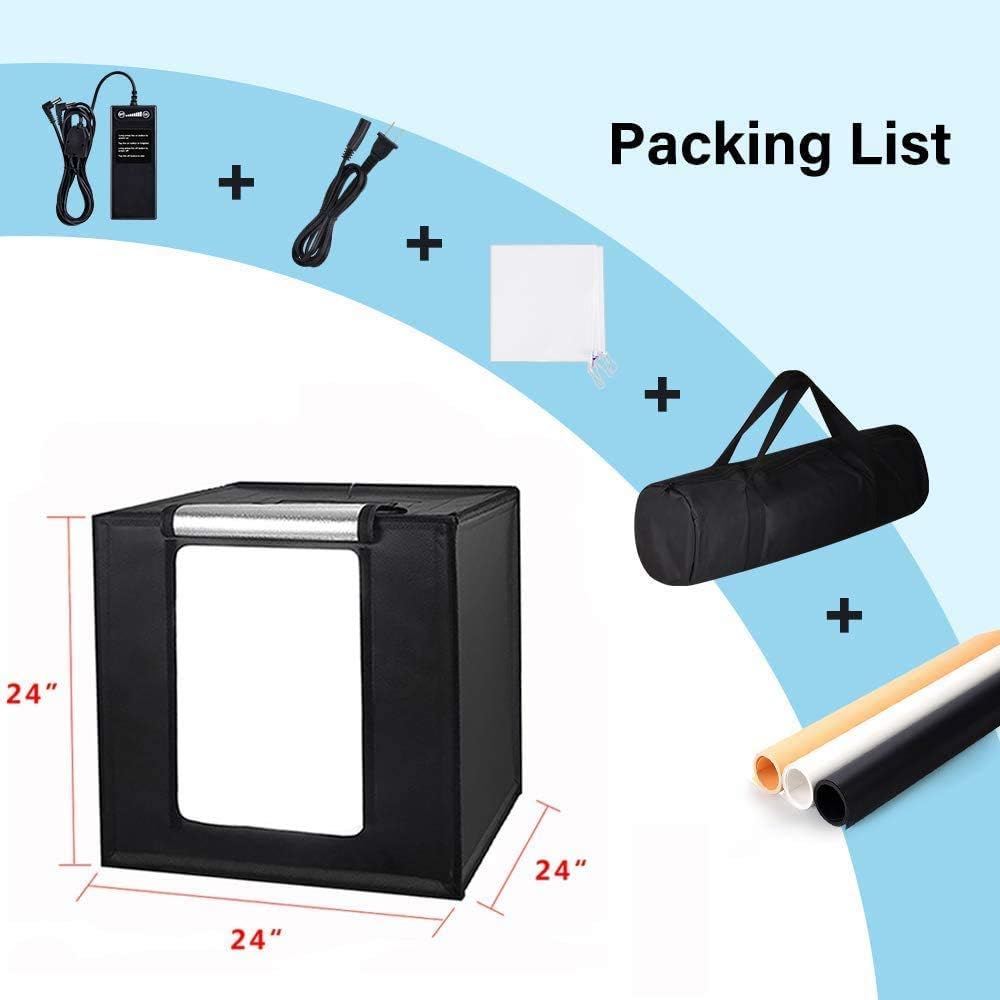 Photo Studio Light Box 24 x 24 Inch Photography Shooting Tent Kit with LED Lights, Carry Bag and 3 Color Backdrops R85745
