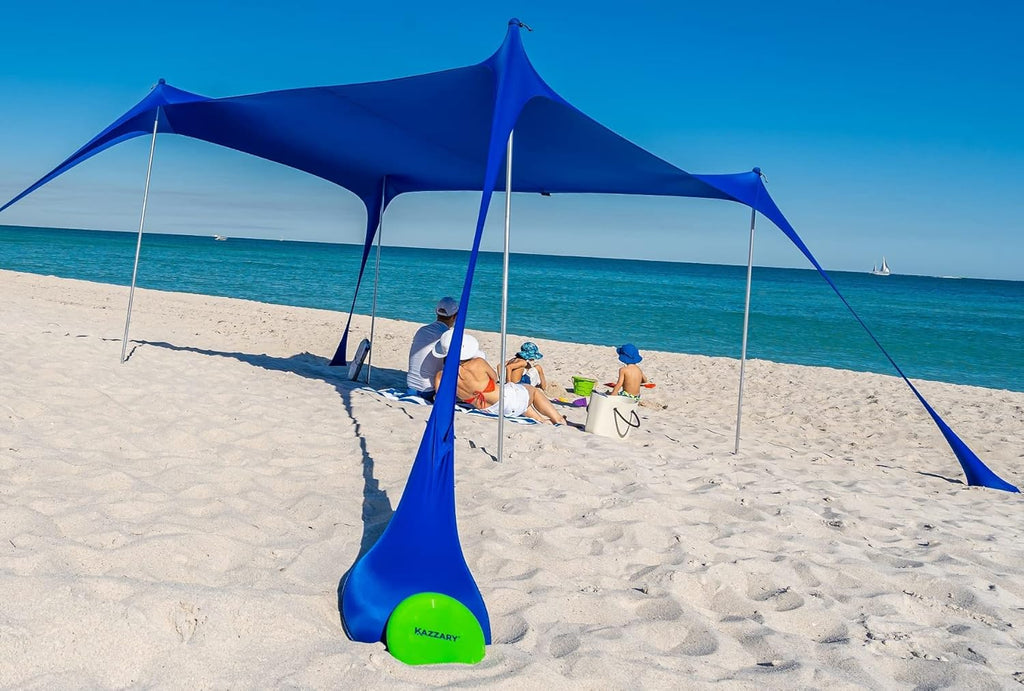 Beach Tent Pop Up Canopy Sun Shelter UPF50+ Lightweight Outdoor Shade with Ground Pegs and Stability Poles Portable Set (7.2 X 8.2 FT 4 Pole, Bright Blue) O813
