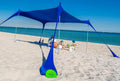 Beach Tent Pop Up Canopy Sun Shelter UPF50+ Lightweight Outdoor Shade with Ground Pegs and Stability Poles Portable Set (7.2 X 8.2 FT 4 Pole, Bright Blue) O813