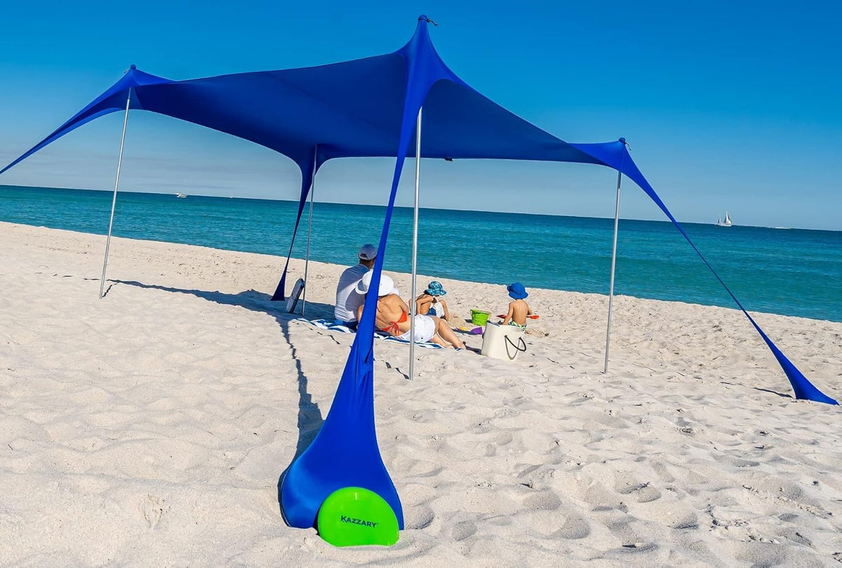 Beach Tent Pop Up Canopy Sun Shelter UPF50+ Lightweight Outdoor Shade with Ground Pegs and Stability Poles Portable Set (7.2 X 8.2 FT 4 Pole, Bright Blue) O813