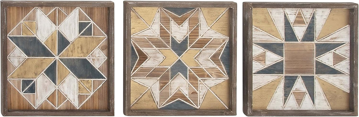 Geometrical Wooden Wall Decor Set of 3, 15 in x 15 in N656992