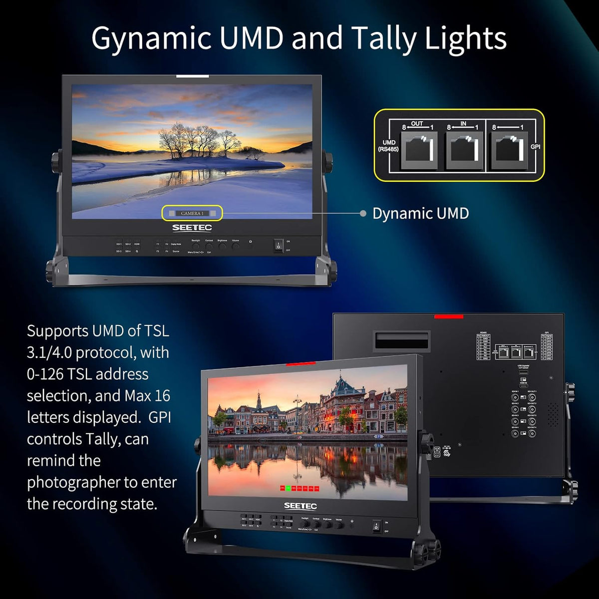 15.6 inch Multi Camera Broadcast Production Monitor with Waveform LUT HDR 4X3G SDI Inputs and Outputs HDMI RS485 Full HD 1920x1080 M36930
