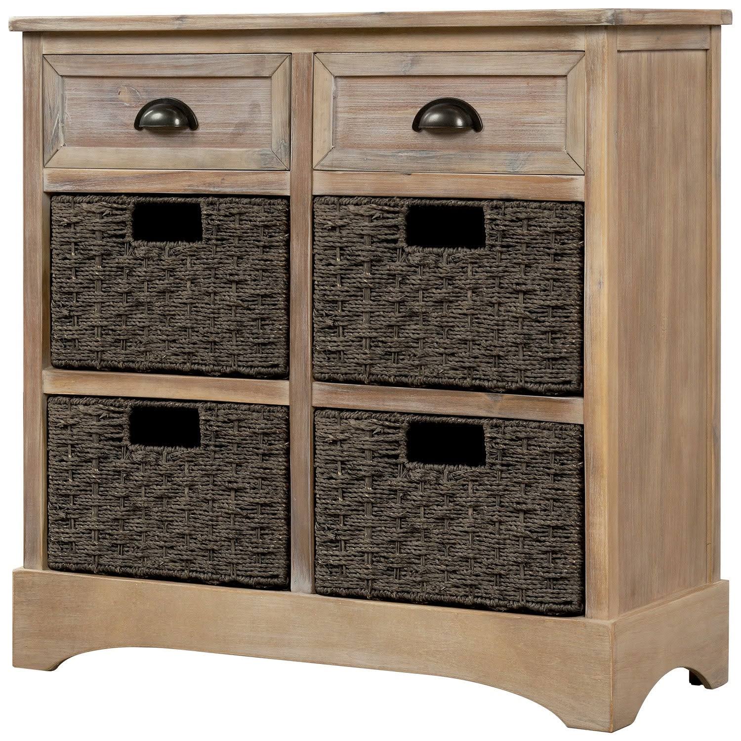 Rustic Storage Cabinet with 2 Drawers and 4 Fabric Basket Espresso P811