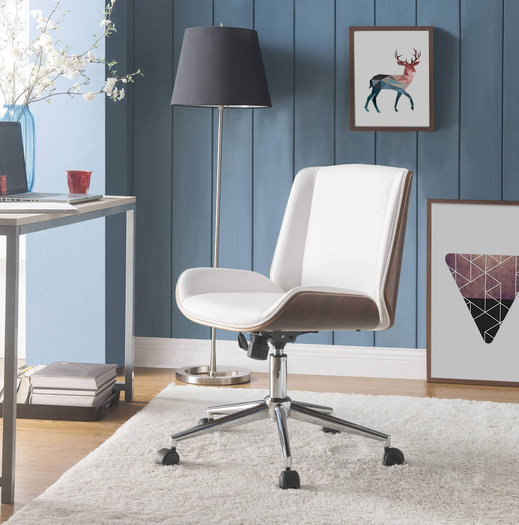 White Leatherette and Walnut Office Chair T409