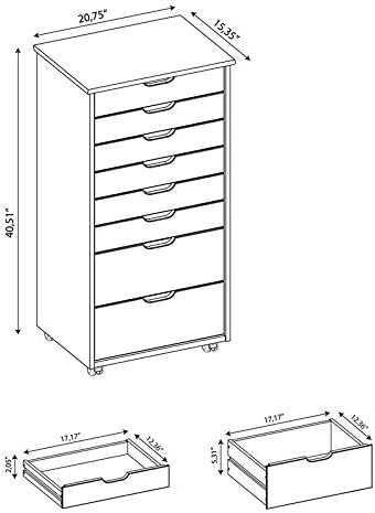 White Wash Eight Drawer Rolling File Cabinet Dresser X13502