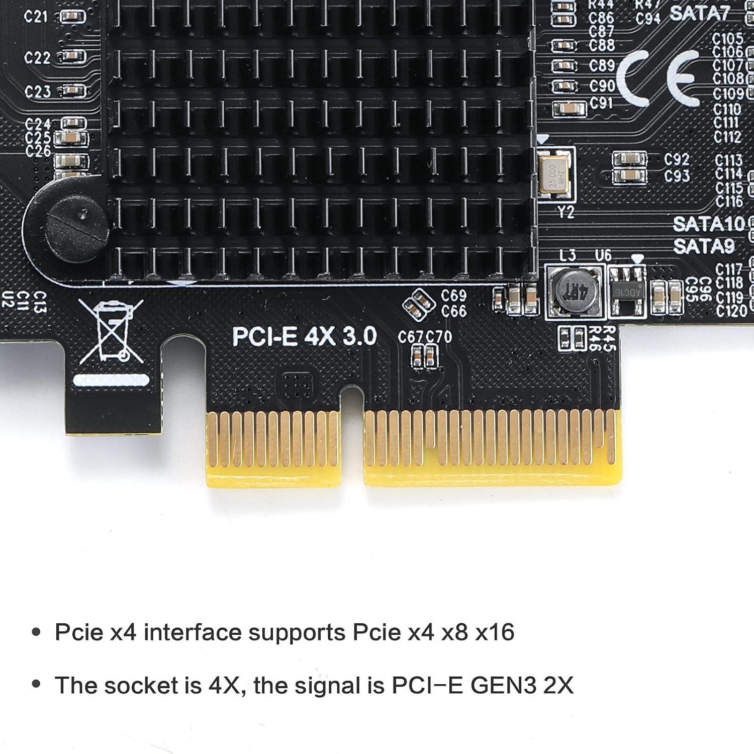 PCIE 4X SATA Card 10 Ports, 6 Gbps SATA 3.0 Controller PCIe Expansion Card, Non-Raid, with Low Profile Bracket and 10 SATA Cables Q713