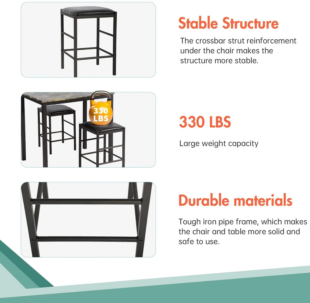 Brown Marble Rectangular Dining Table and Chair for 2 X8590