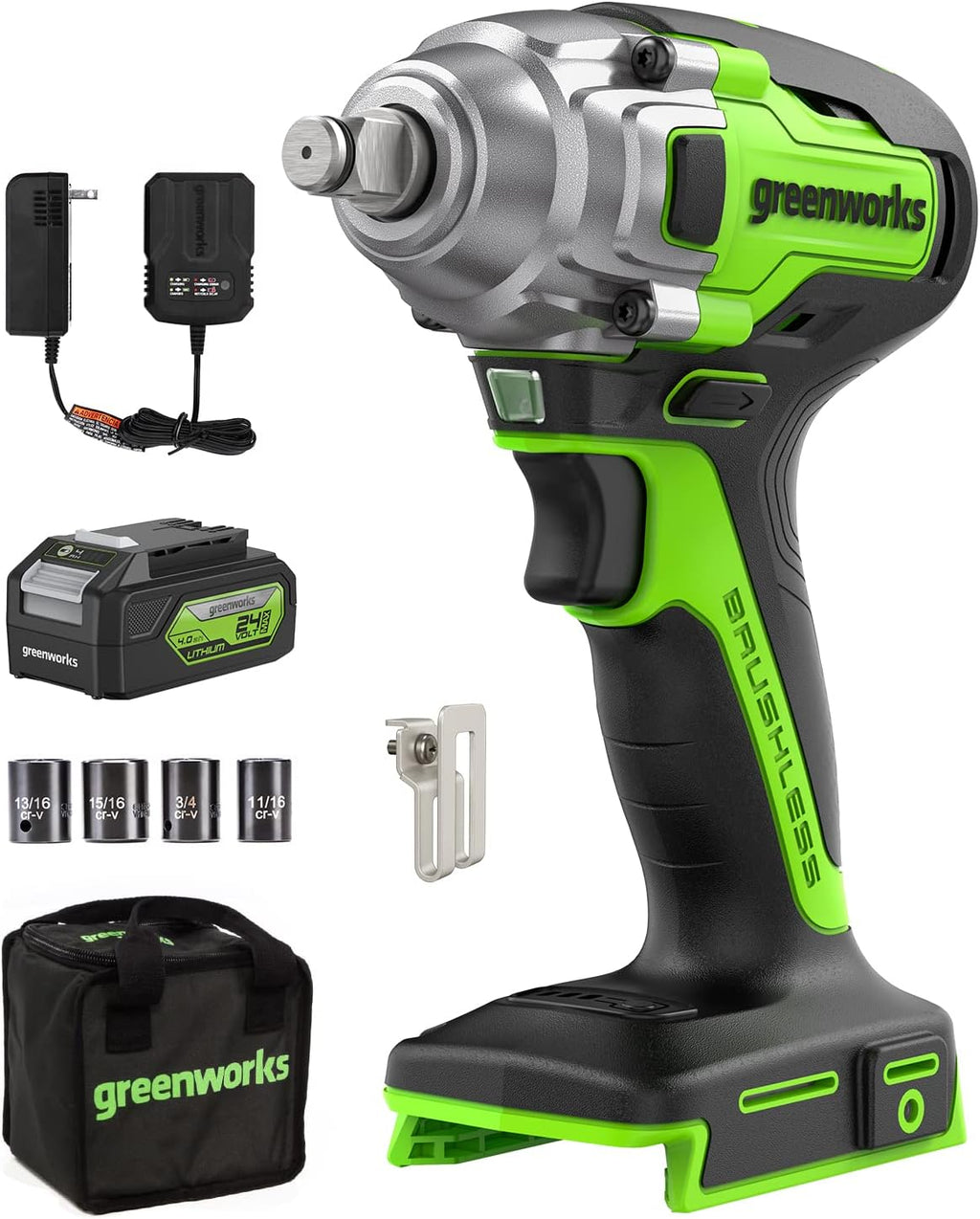24V Cordless 1/2 Inch Brushless Impact Wrench Kit with 4.0Ah Battery & Charger E76455