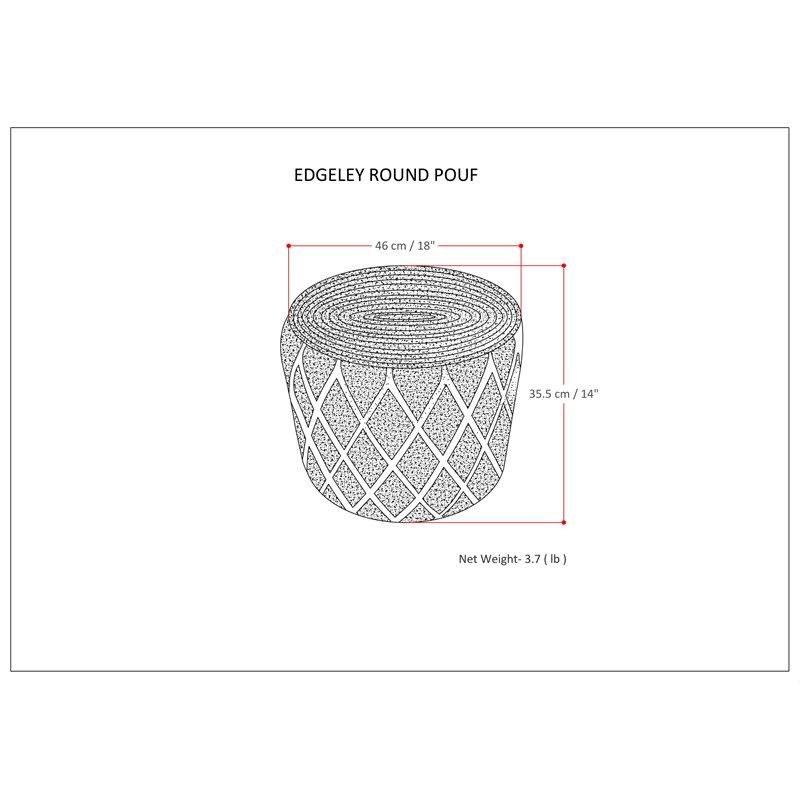 Coral and Natural Woven Braided Jute Round Pouf U584