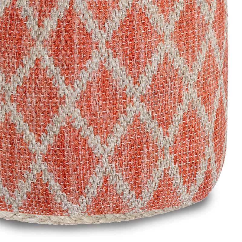 Coral and Natural Woven Braided Jute Round Pouf U584