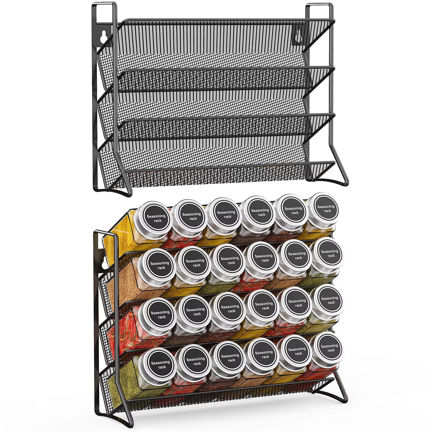 4 Tier Black Spice Rack Organizer for 24 Spice Jars, 2 Packs U44211