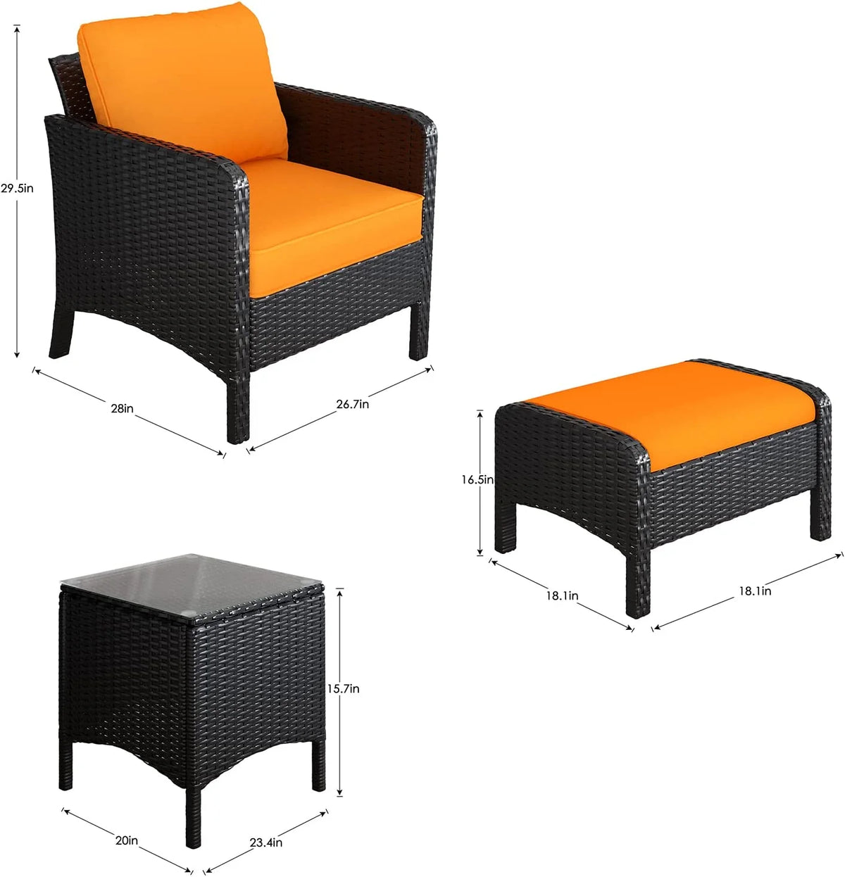 5 Pieces PE Rattan Wicker Outdoor Cushioned Lounge Chairs Set with Ottomans and Glass Table J831