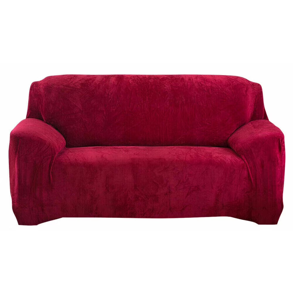 Wine Red Plush Sofa Cover for 2-Seater Furniture W834836