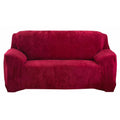 Wine Red Plush Sofa Cover for 2-Seater Furniture W834836