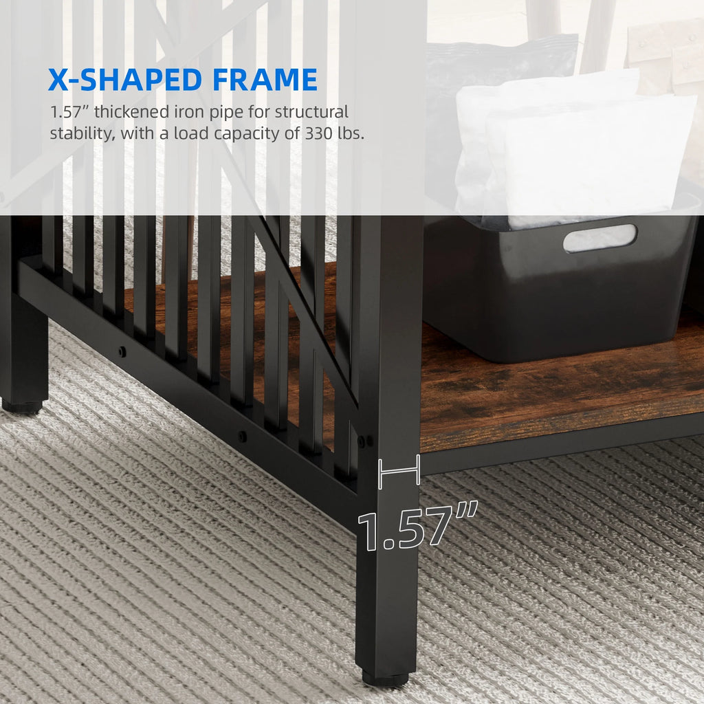 Rustic Brown Industrial Rectangular Wood Dining Table with Storage B2326