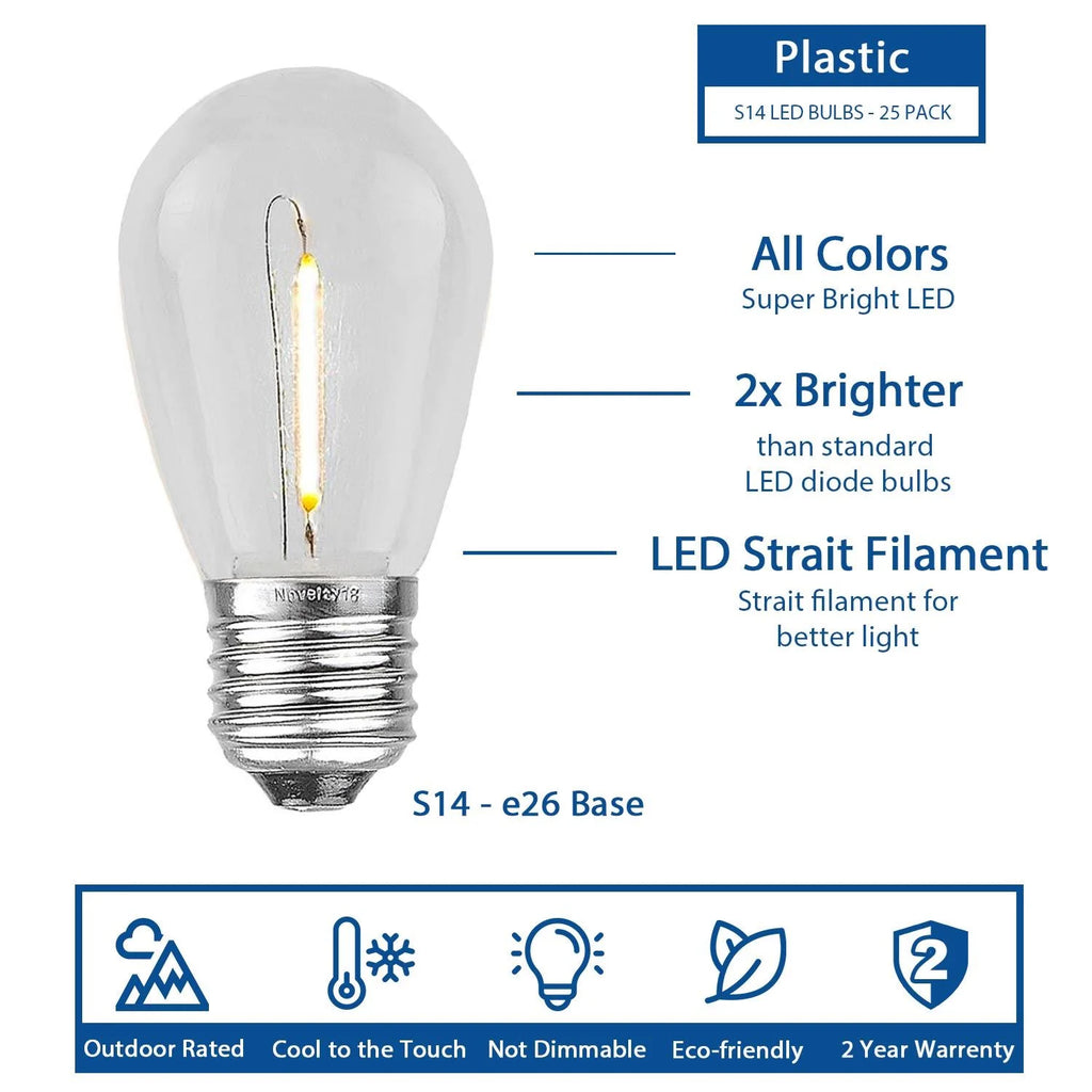 48' Warm White LED Filament S14 Outdoor String Lights, 24 Sockets Z74237