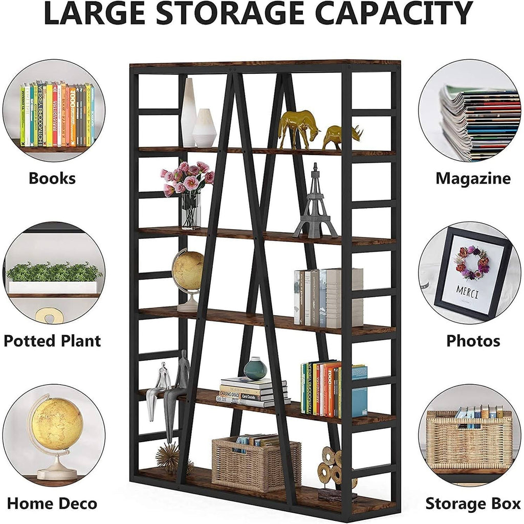 White 6 Tier Industrial Bookshelf G54568