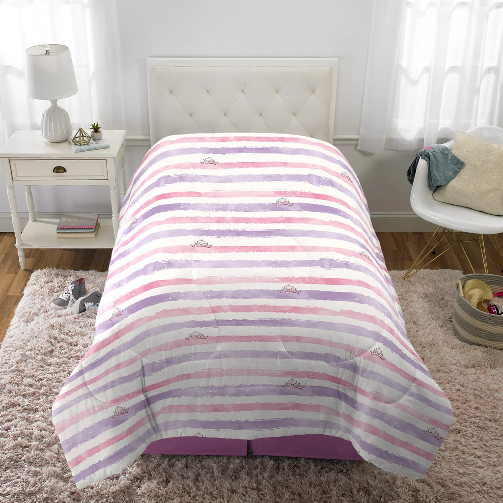 Pink and White Reversible Kids Comforter and Sham Set E171