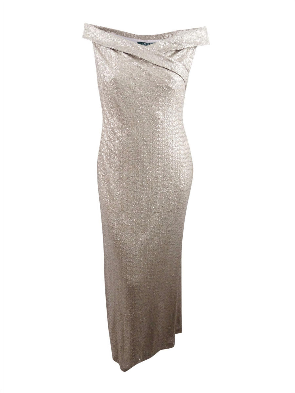 Off-The-Shoulder Sequin Gown V26684