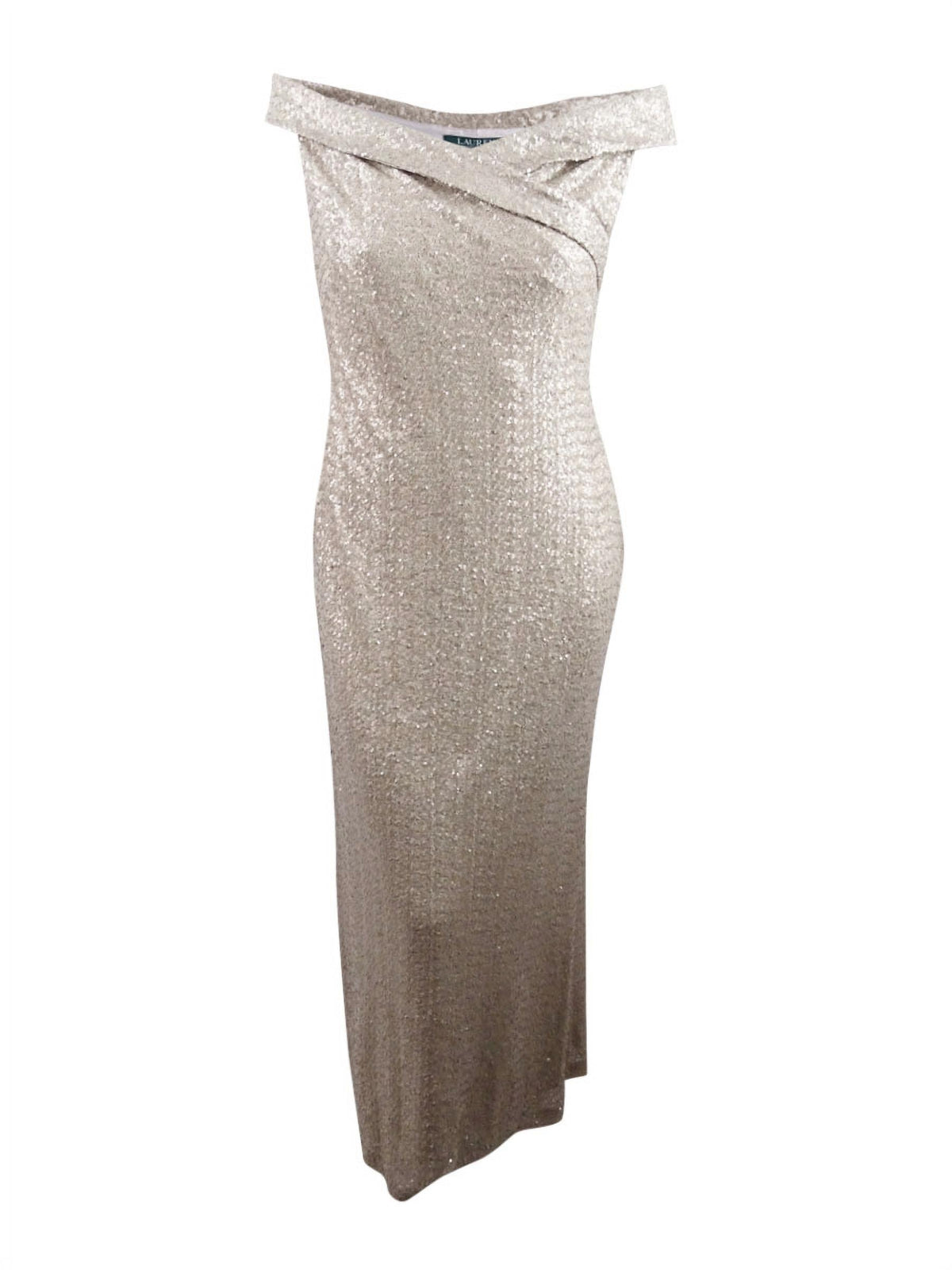 Off-The-Shoulder Sequin Gown V26684