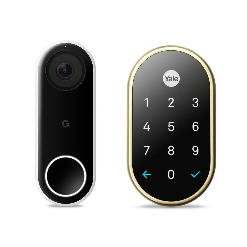 Video Doorbell and Lock in Polished Brass with Nest Connect O3836