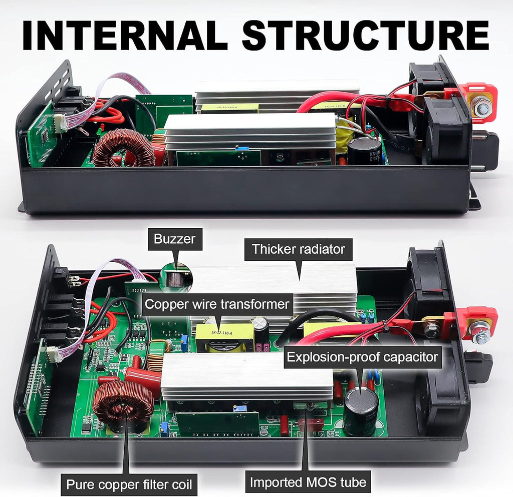3000W Peak 6000W Pure Sine Wave Power Inverter DC 12V to AC 120V with 2 AC Outlets LCD Display O2096