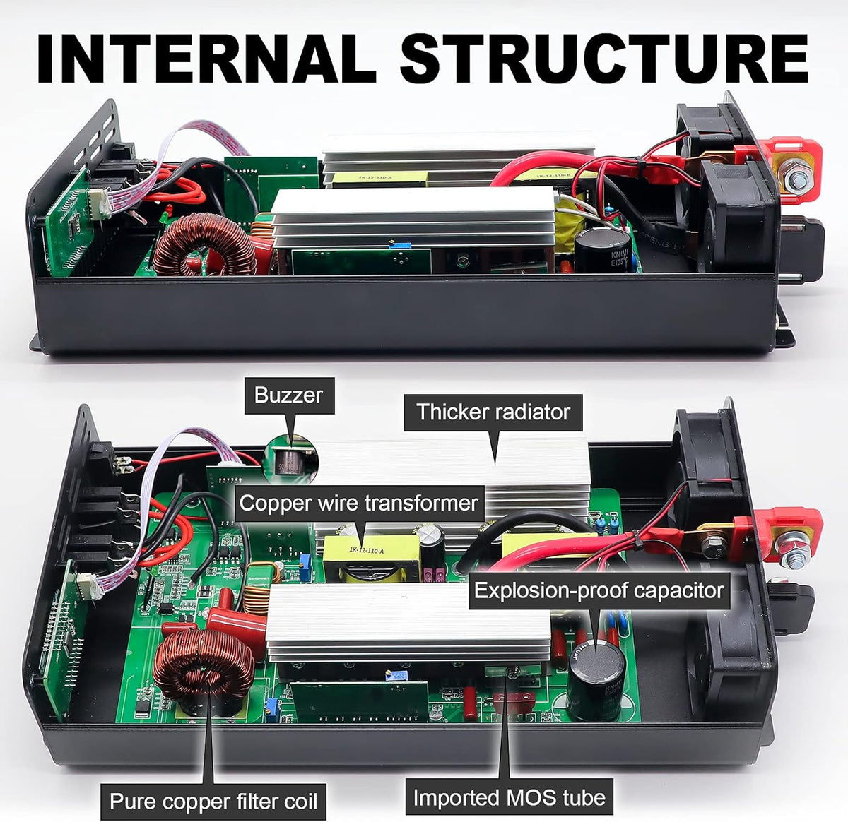 3000W Peak 6000W Pure Sine Wave Power Inverter DC 12V to AC 120V with 2 AC Outlets LCD Display O2096
