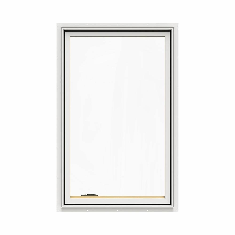 White Painted Clad Wood Left-Handed Casement Window with Mesh Screen B4212