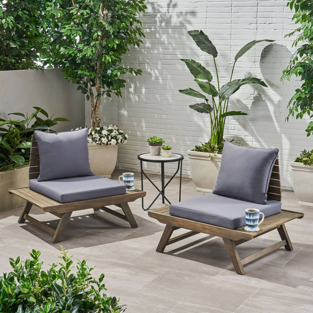 Outdoor Acacia Wood Chair Set of 2, Dark Gray S6951