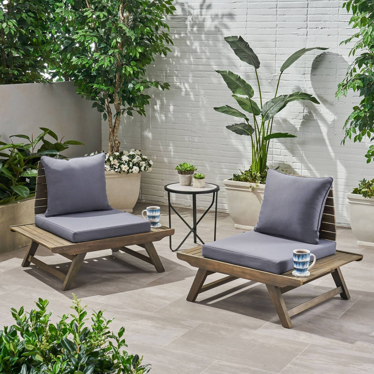 Outdoor Acacia Wood Chair Set of 2, Dark Gray S6951