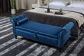 Blue Velvet Storage Bench Ottoman with Solid Wood Legs Z936627